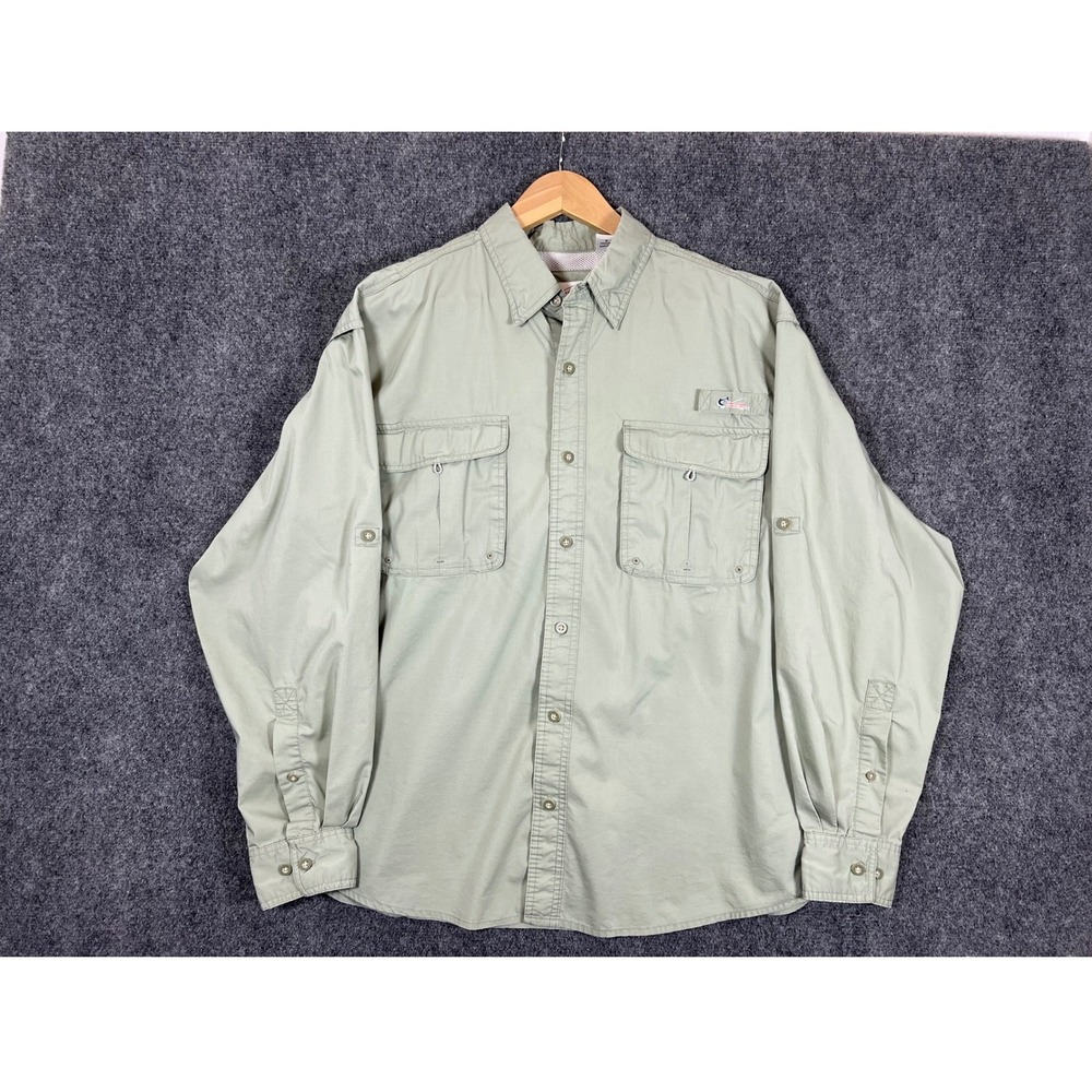 World Wide Sportsman Mens Fishing Shirt Large Sage Green Vented Long Sleeve